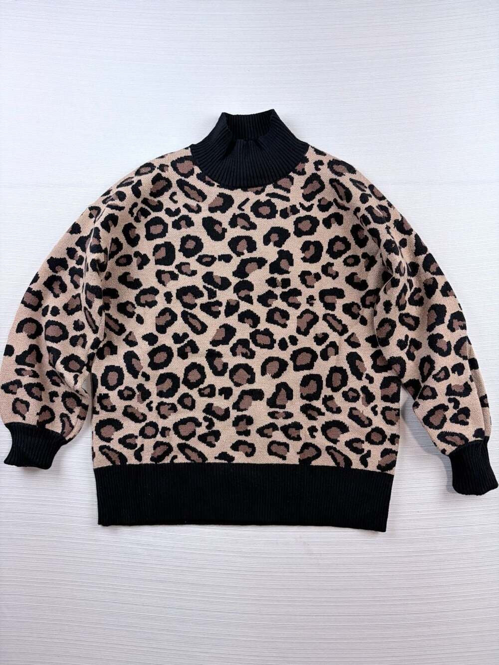Rachel Zoe Leopard Print Mock Neck Sweater Black Tan Size XS